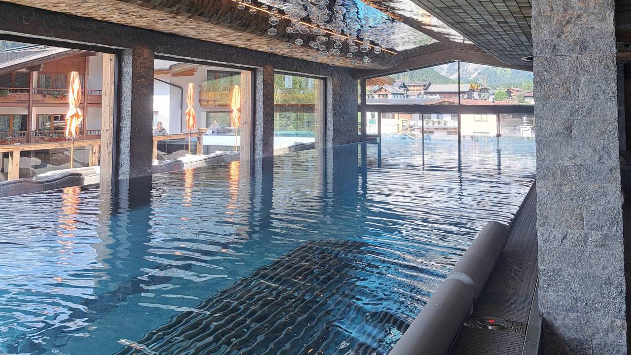 The new infinity pool - spa hotel Kristall at lake achensee